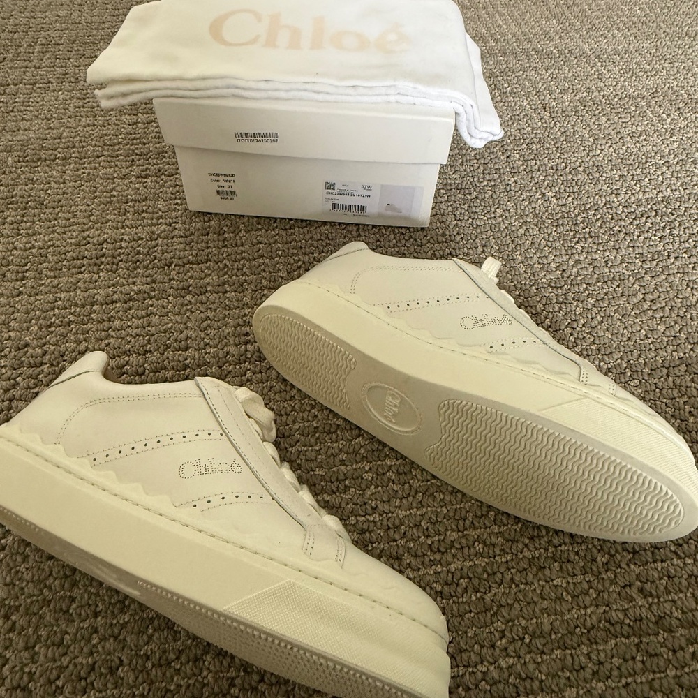 Chloe White Lauren Sneakers, NWT